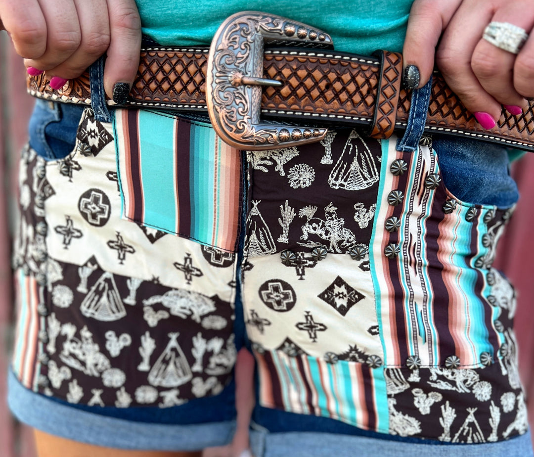 Sterling Kreek Patched Up Western Shorts | gussieduponline