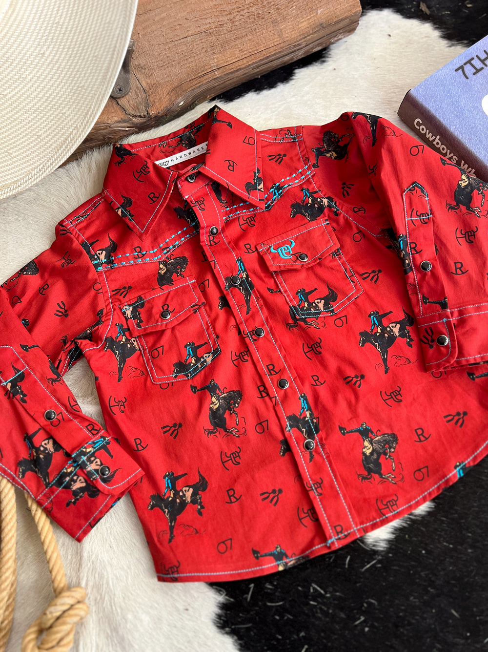 Kid's Vintage Bronc Red Long Sleeve | gussieduponline