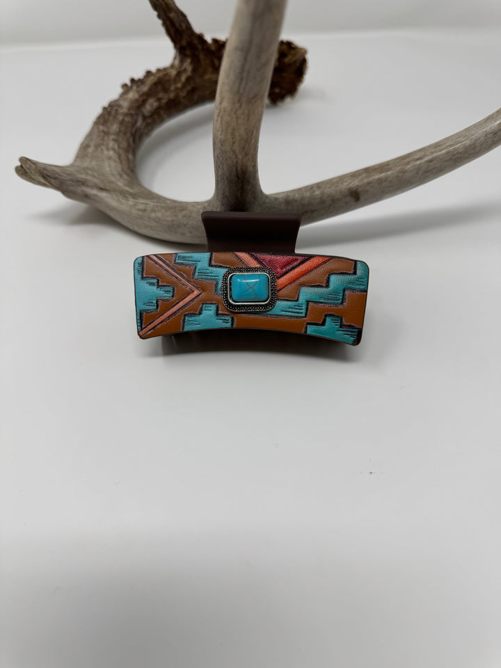 Leather Aztec Western Style Hair Clip