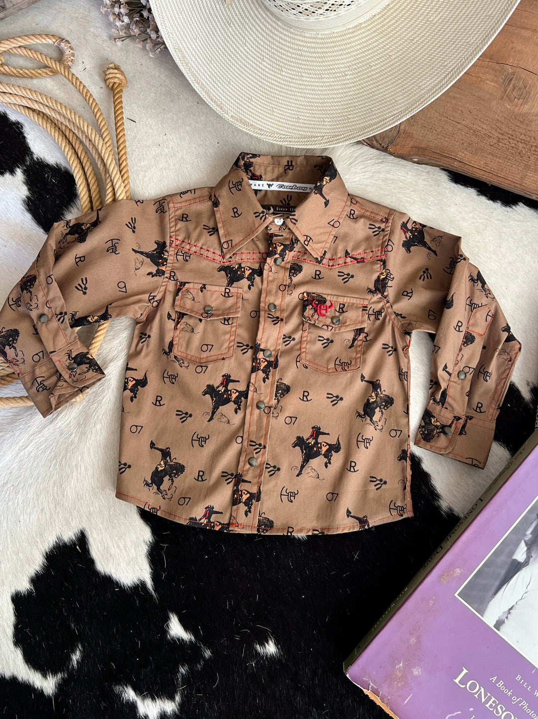 Kid's Vintage Bronc Brown Long Sleeve | gussieduponline