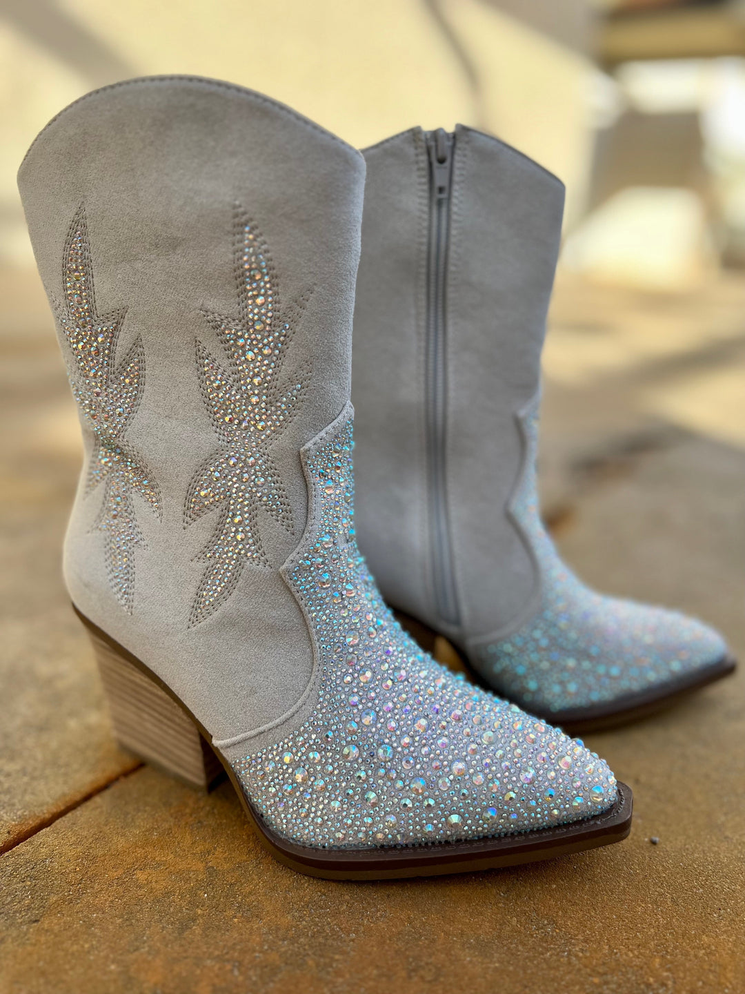 Very G Lux Cream/Silver Rhinestone Heeled Bootie