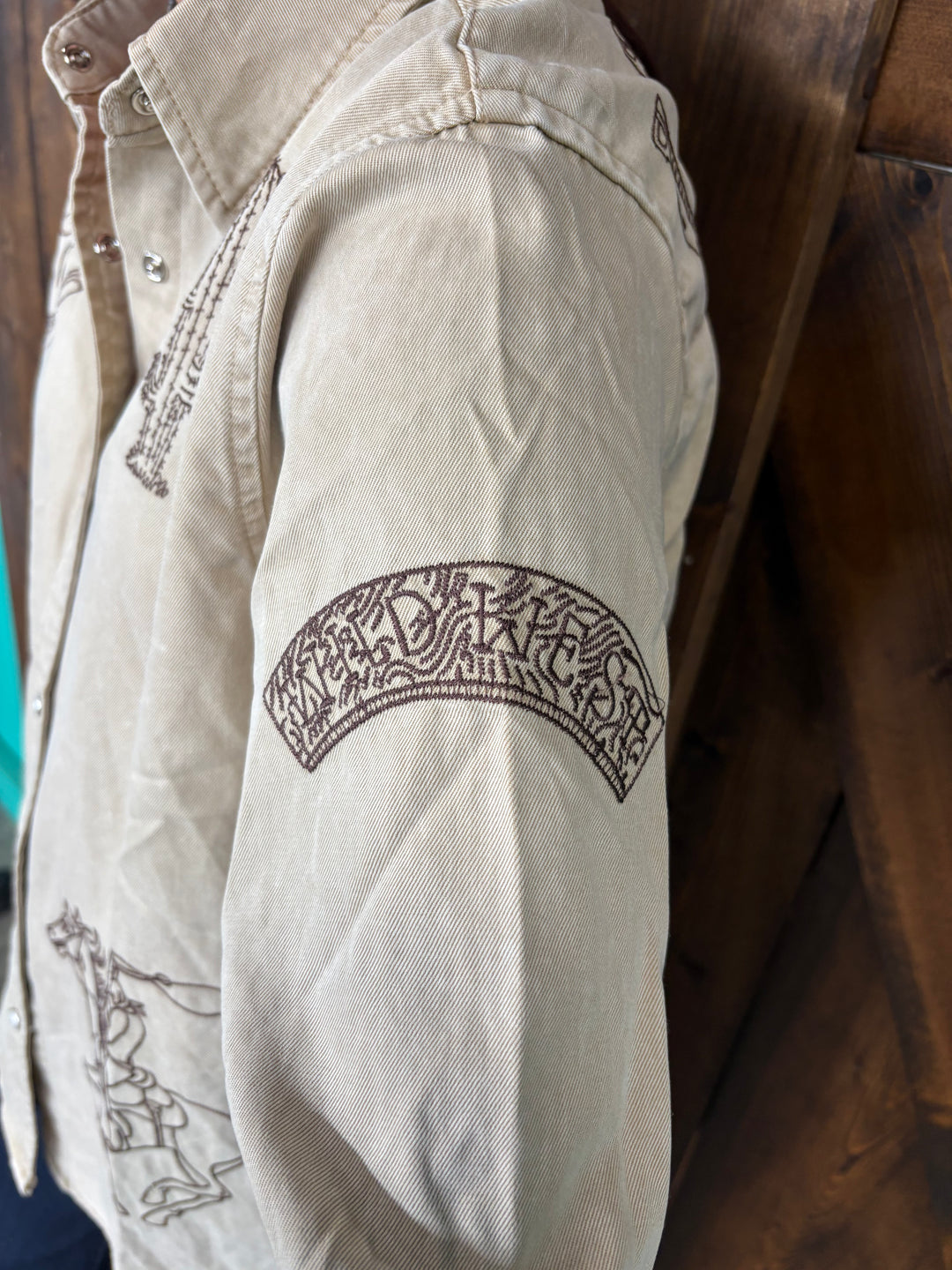 Taupe Western Embroidered Snap Button Top