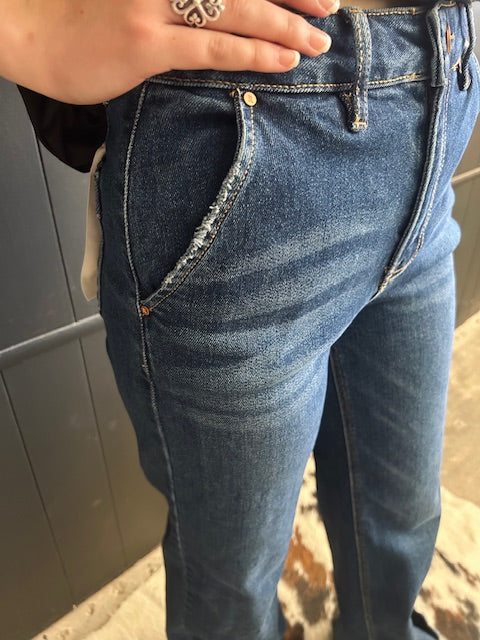 Slanted Pocket High Rise Wide Leg Jeans*