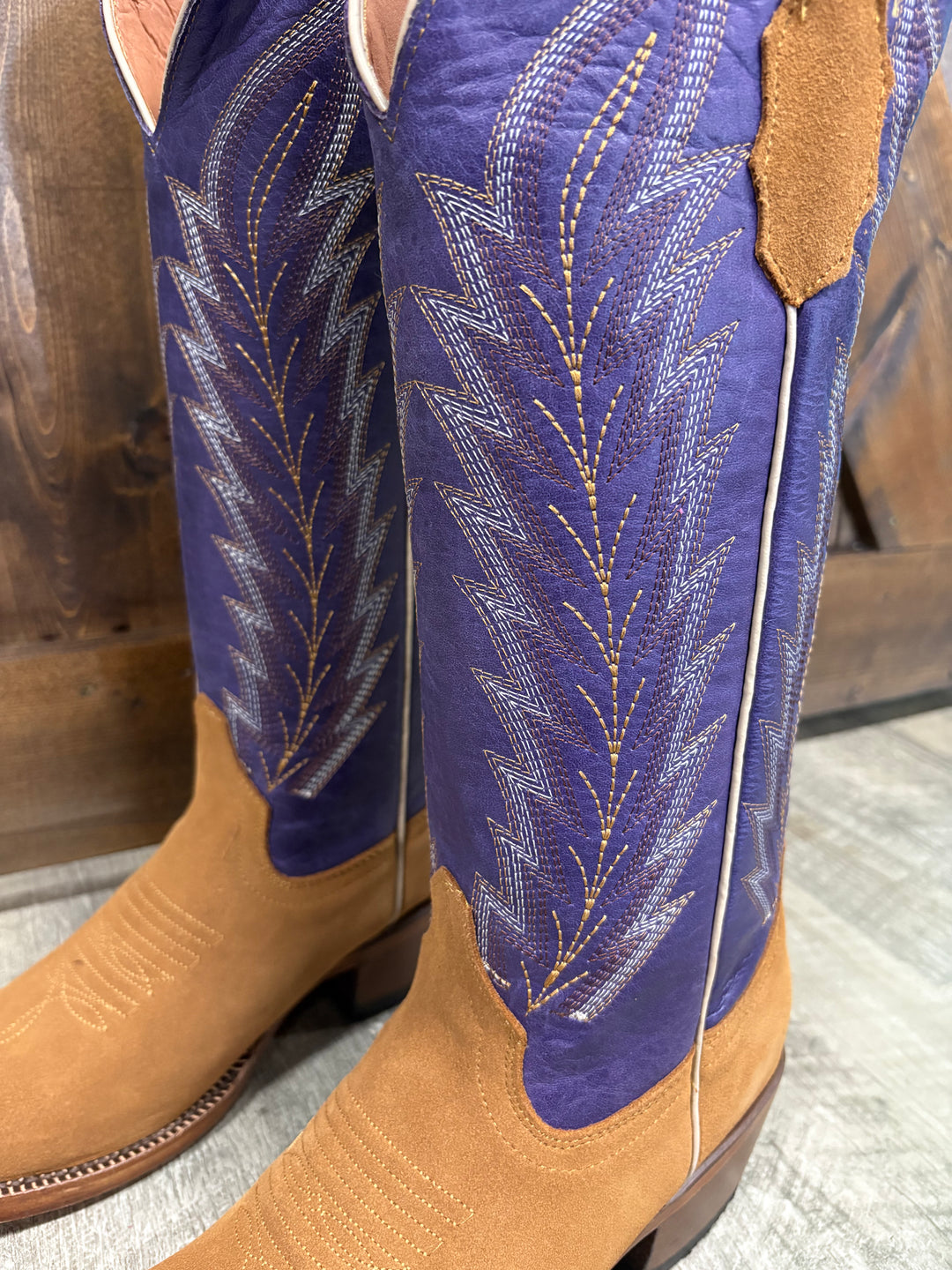 Tanner Mark Women's Camel Boots w/ Purple Tops