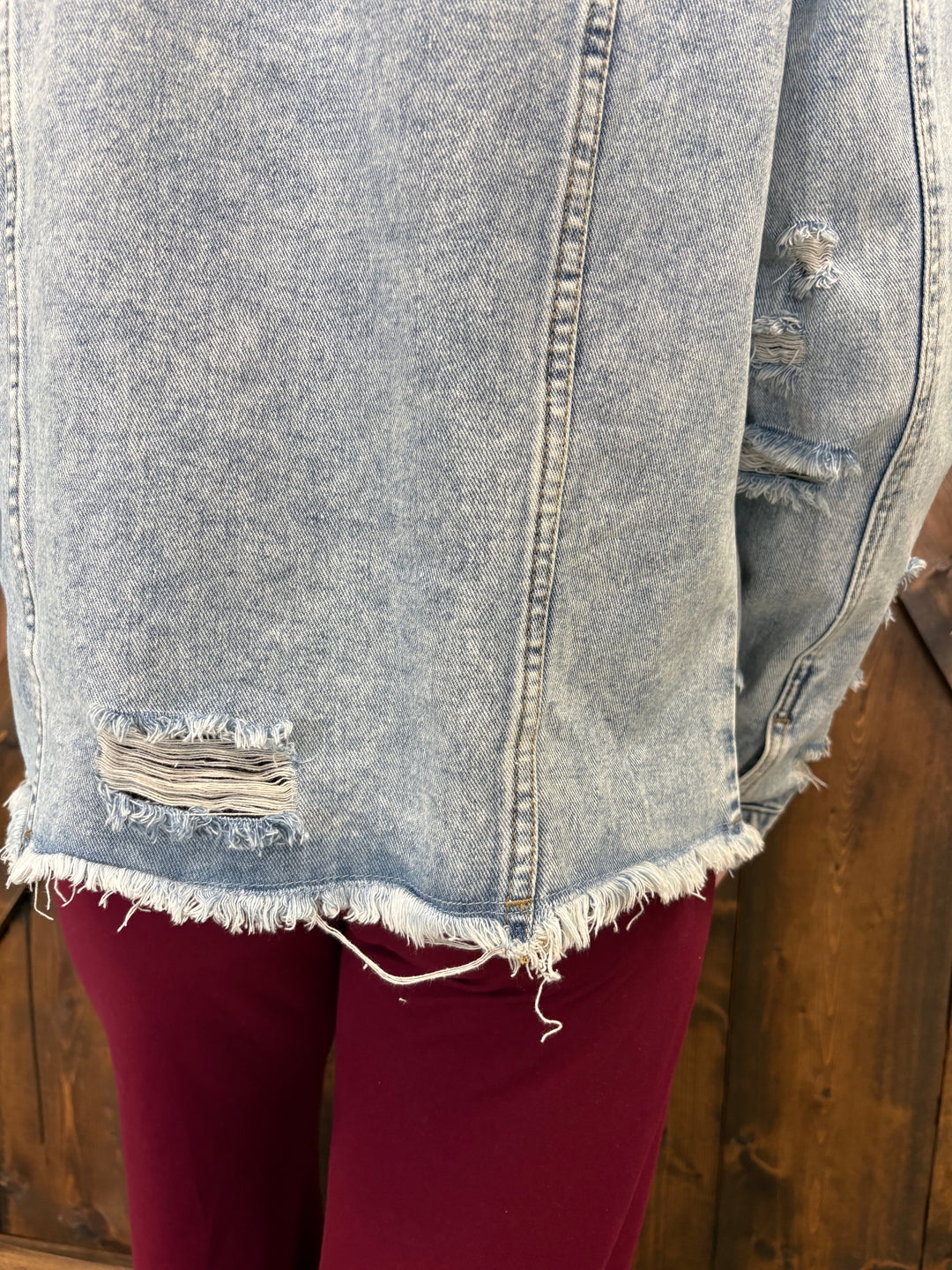 Distressed Raw Hem Denim Jacket