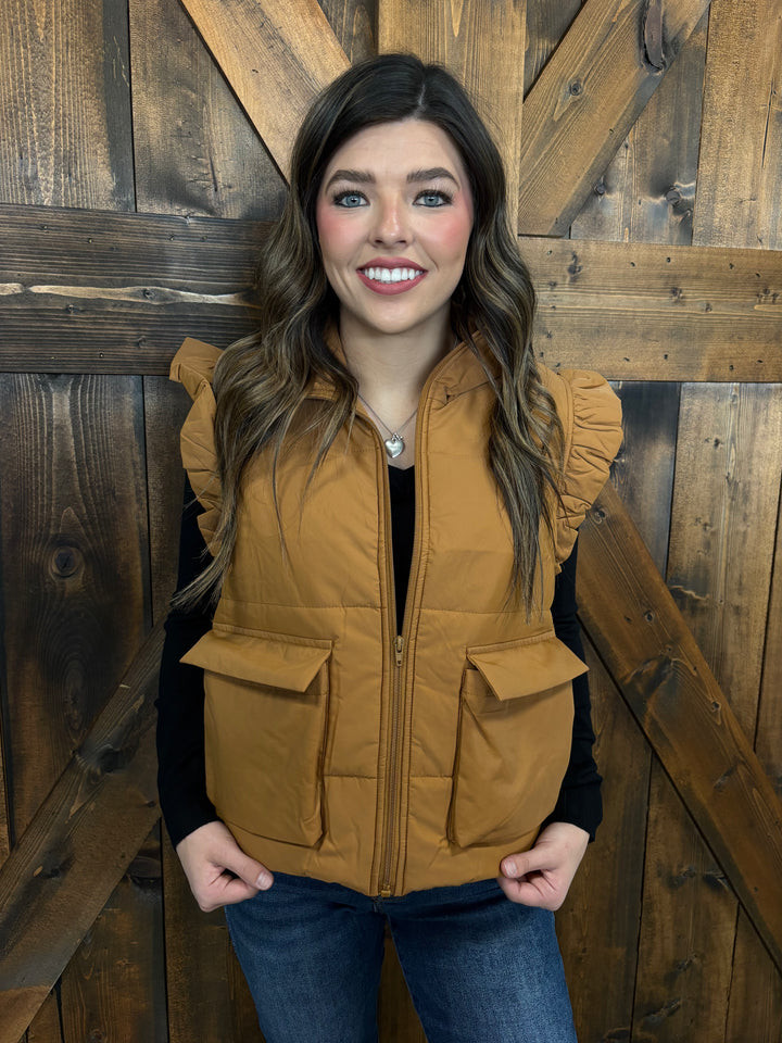 Everyday Puff Zip Up Vest w/ Ruffle Sleeve- 2 Colors