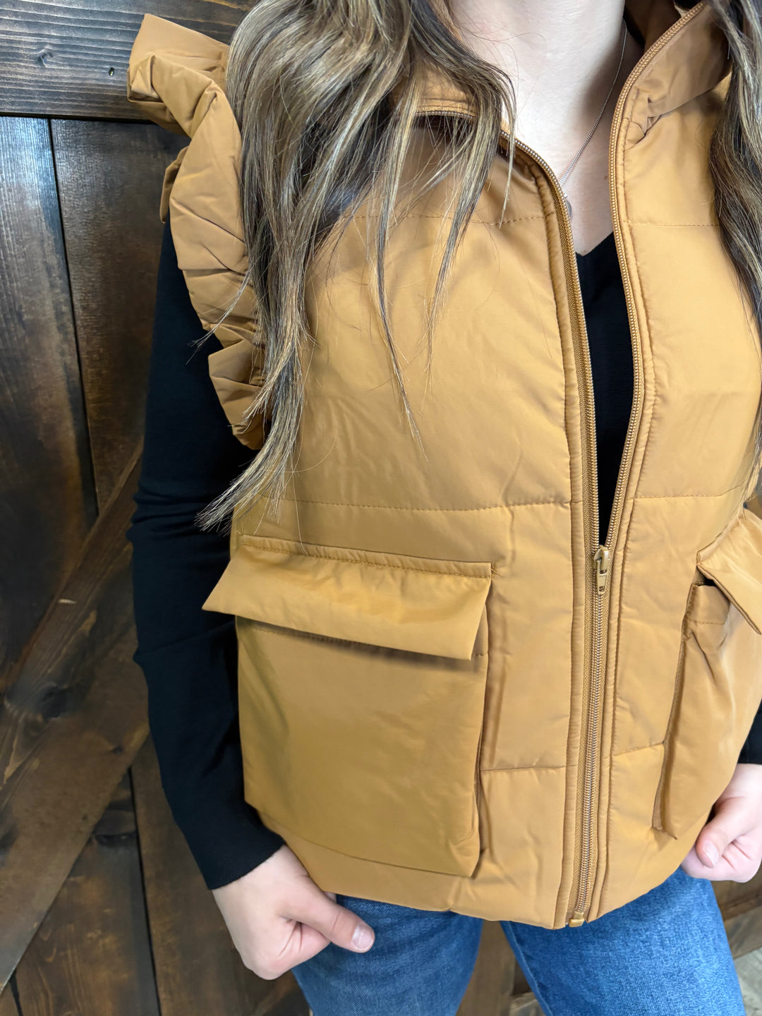 Everyday Puff Zip Up Vest w/ Ruffle Sleeve- 2 Colors