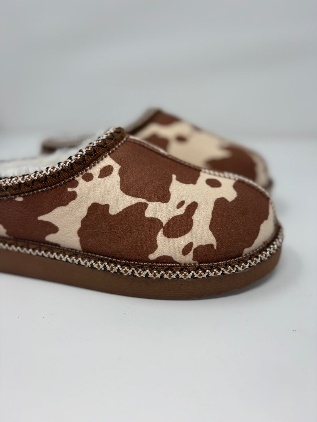 Very G Georgina Cream & Tan Cow Print Slippers