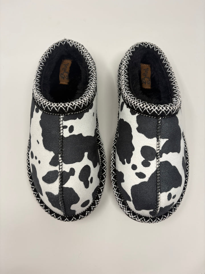 Very G Georgina Black & White Cow Print Slippers
