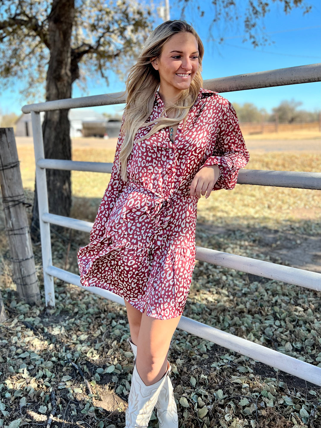 Brick Leopard Print Dress | gussieduponline