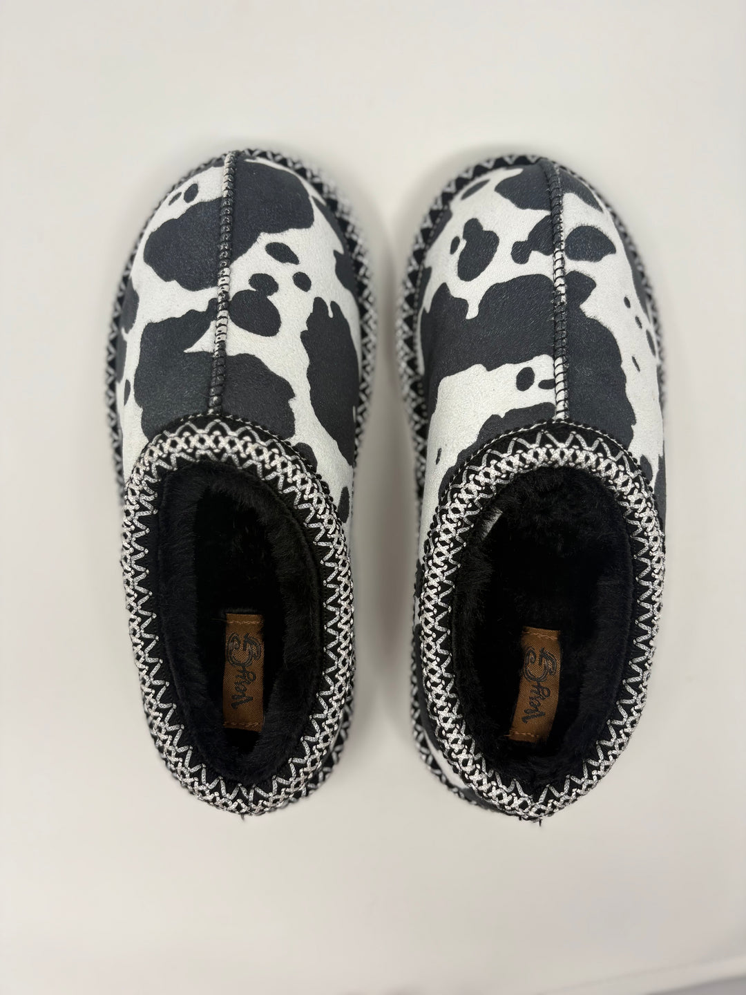 Very G Georgina Black & White Cow Print Slippers