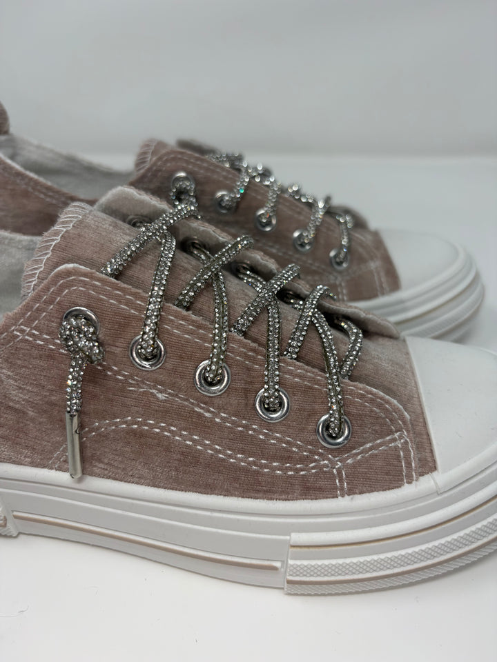 Very G Aman Nude Velvet Sparkle Sneakers