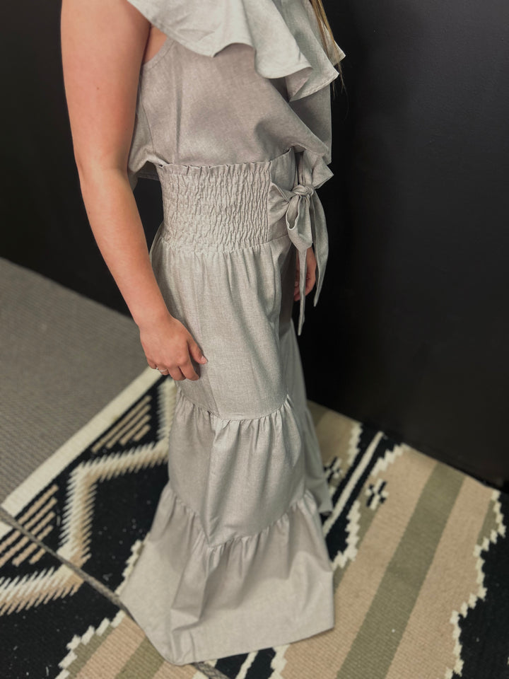 Oatmeal Smocking Waist  & Ruffled Crop Trop Set