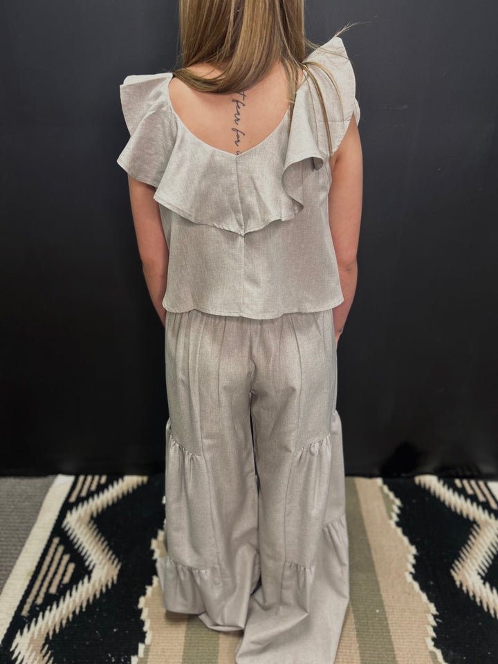 Oatmeal Smocking Waist  & Ruffled Crop Trop Set