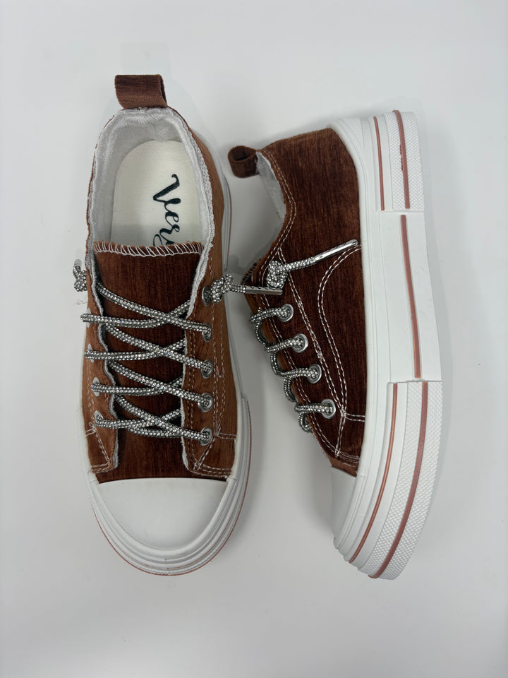 Very G Aman Rust Velvet Sparkle Sneakers