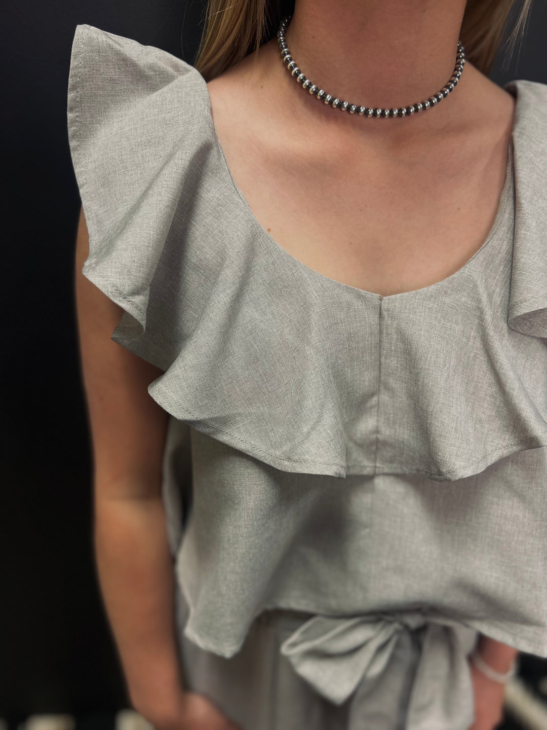 Oatmeal Smocking Waist  & Ruffled Crop Trop Set