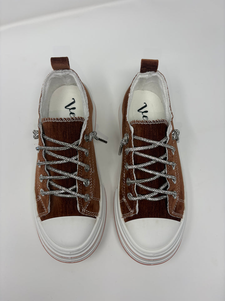 Very G Aman Rust Velvet Sparkle Sneakers