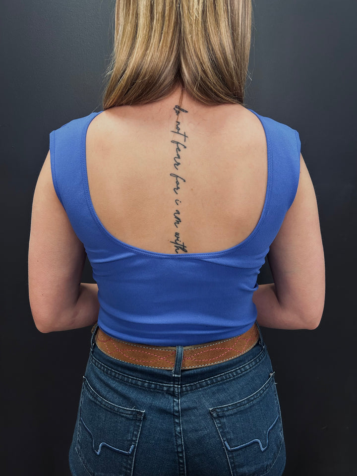 Marine Blue Seamless Deep Scoop Back Tank Top