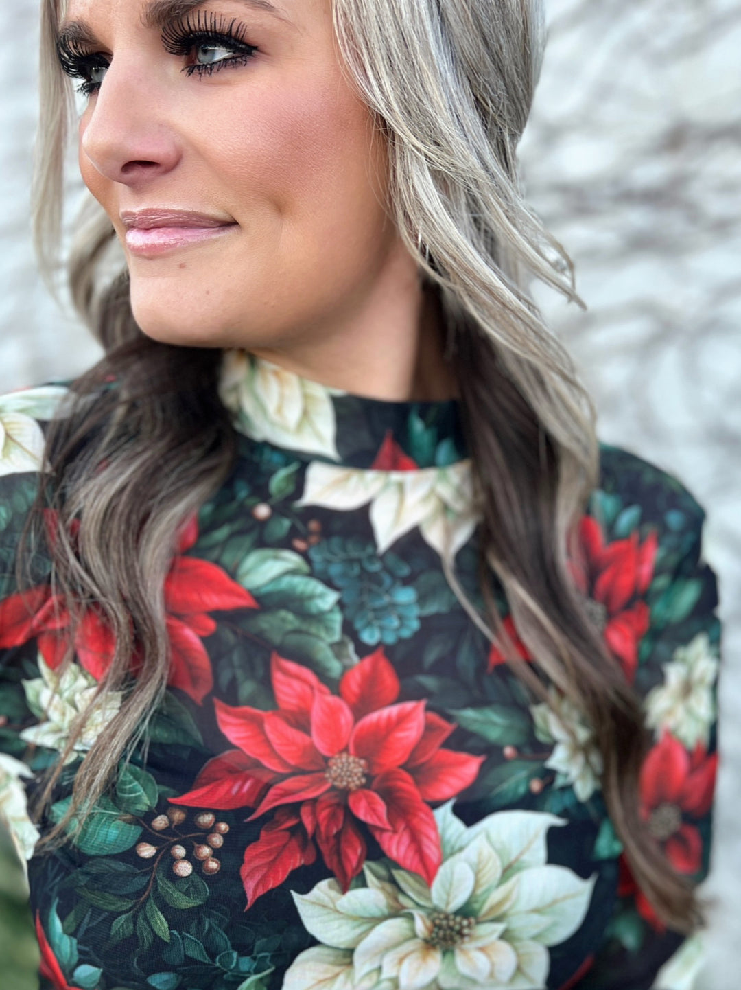 *LIMITED EDITION* Sterling Kreek Meet Me Under The Poinsettia Mesh Top | gussieduponline