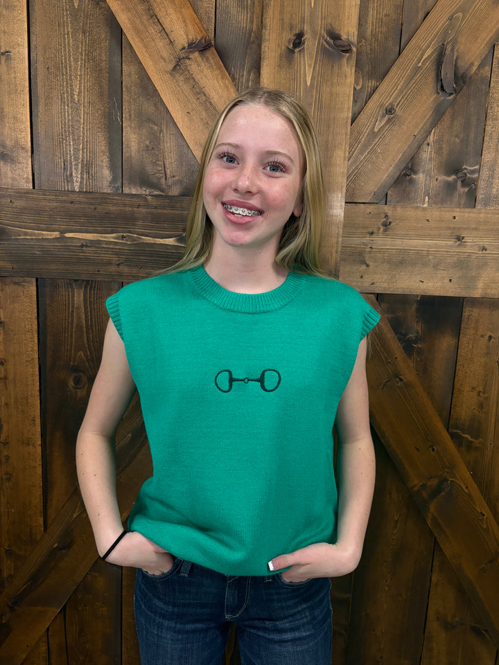 Horse Bit Embroidered Short Sleeve Sweater Top