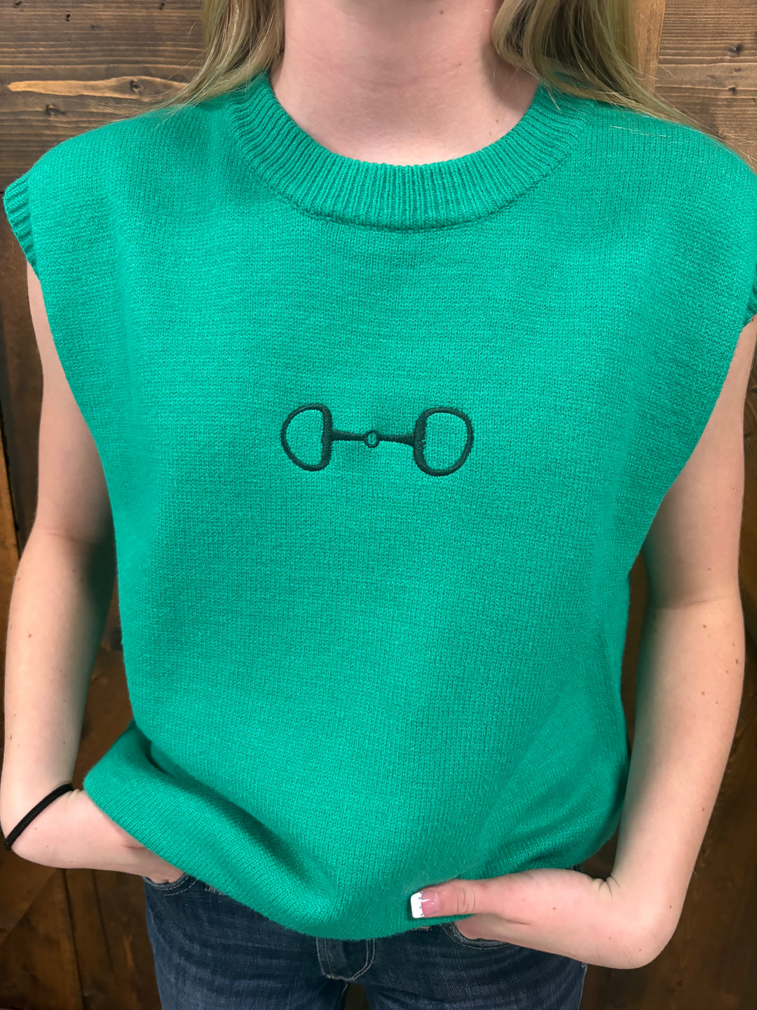 Horse Bit Embroidered Short Sleeve Sweater Top