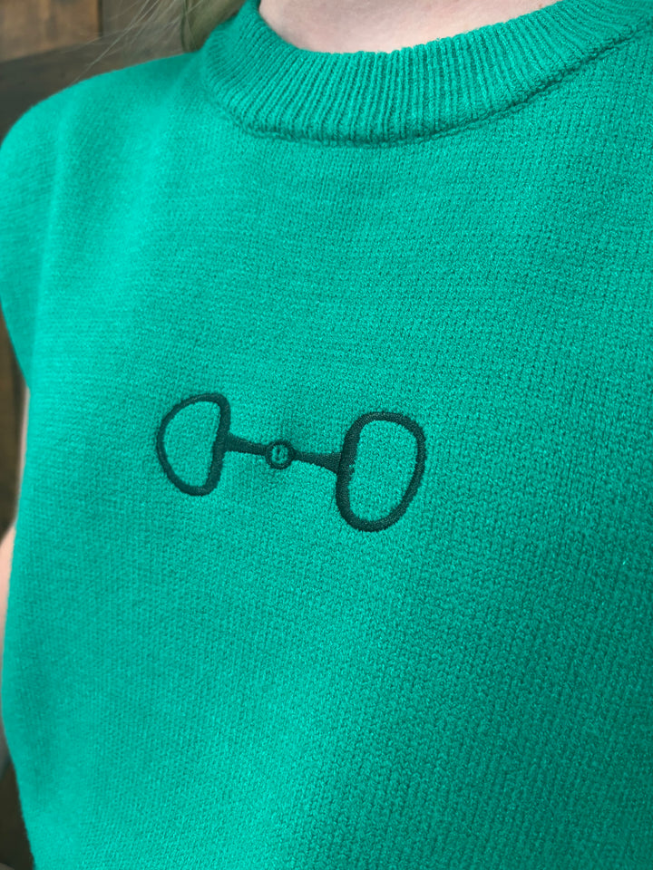 Horse Bit Embroidered Short Sleeve Sweater Top