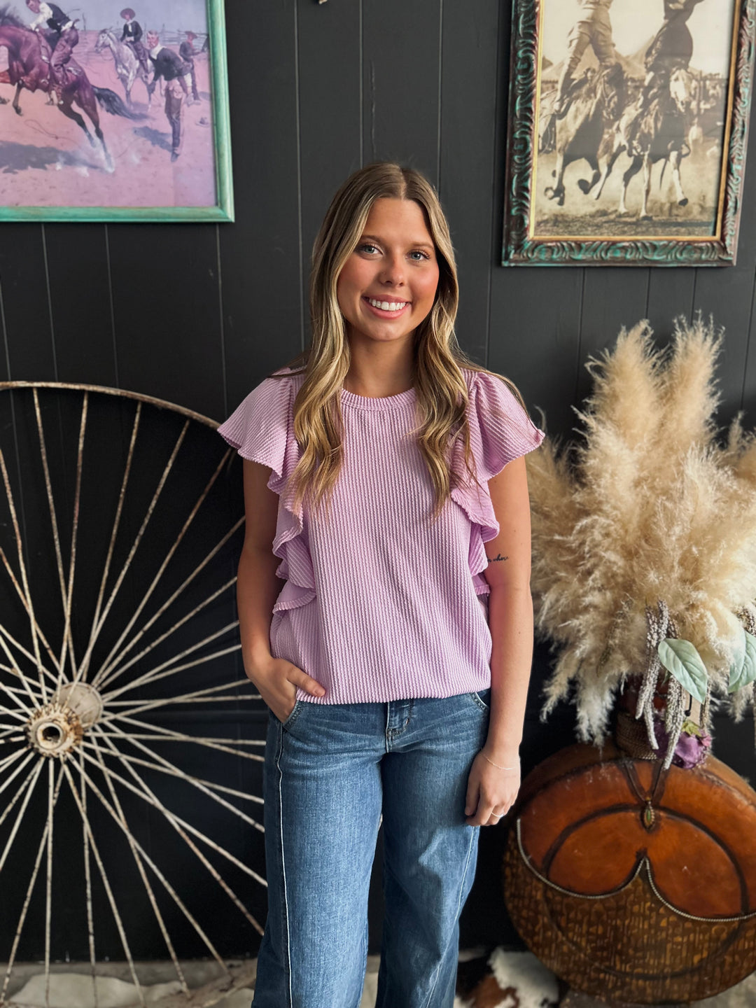 Ruffled Sleeve Solid Top-6 Colors*