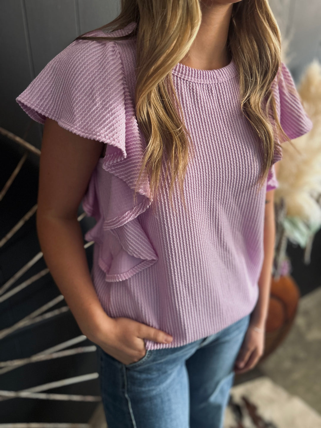 Ruffled Sleeve Solid Top-6 Colors*