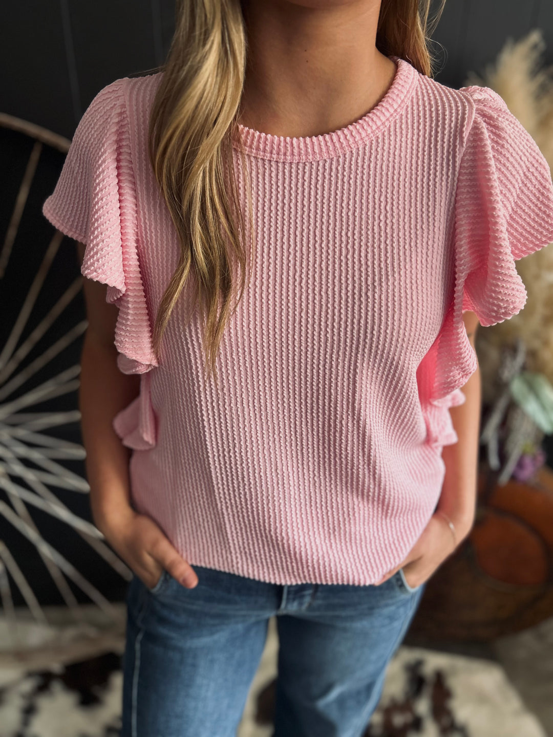 Ruffled Sleeve Solid Top-6 Colors*