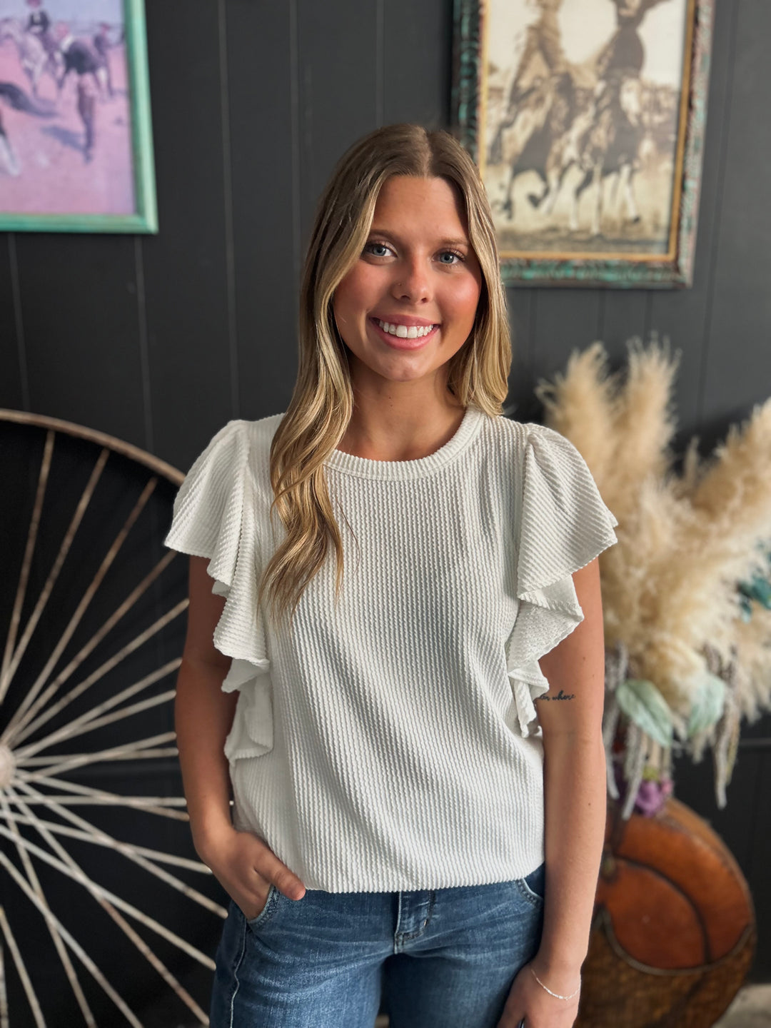 Ruffled Sleeve Solid Top-6 Colors*