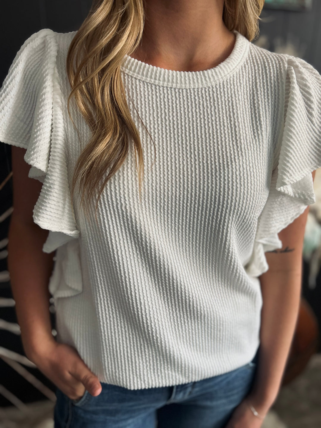 Ruffled Sleeve Solid Top-6 Colors*