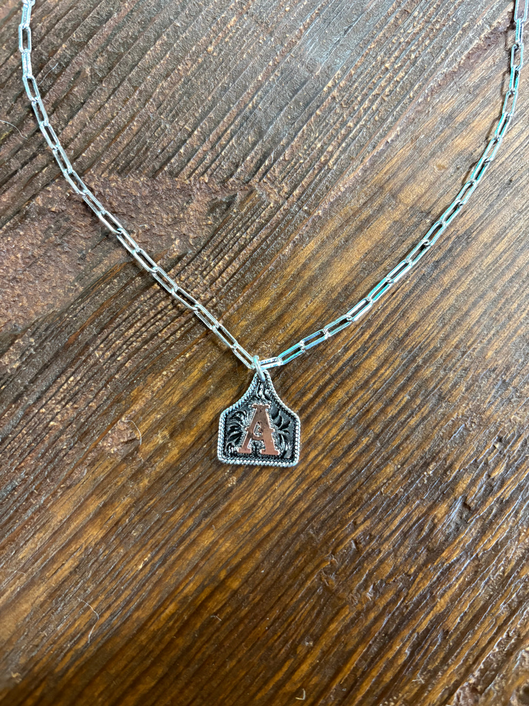 Western Etched Initial Necklace