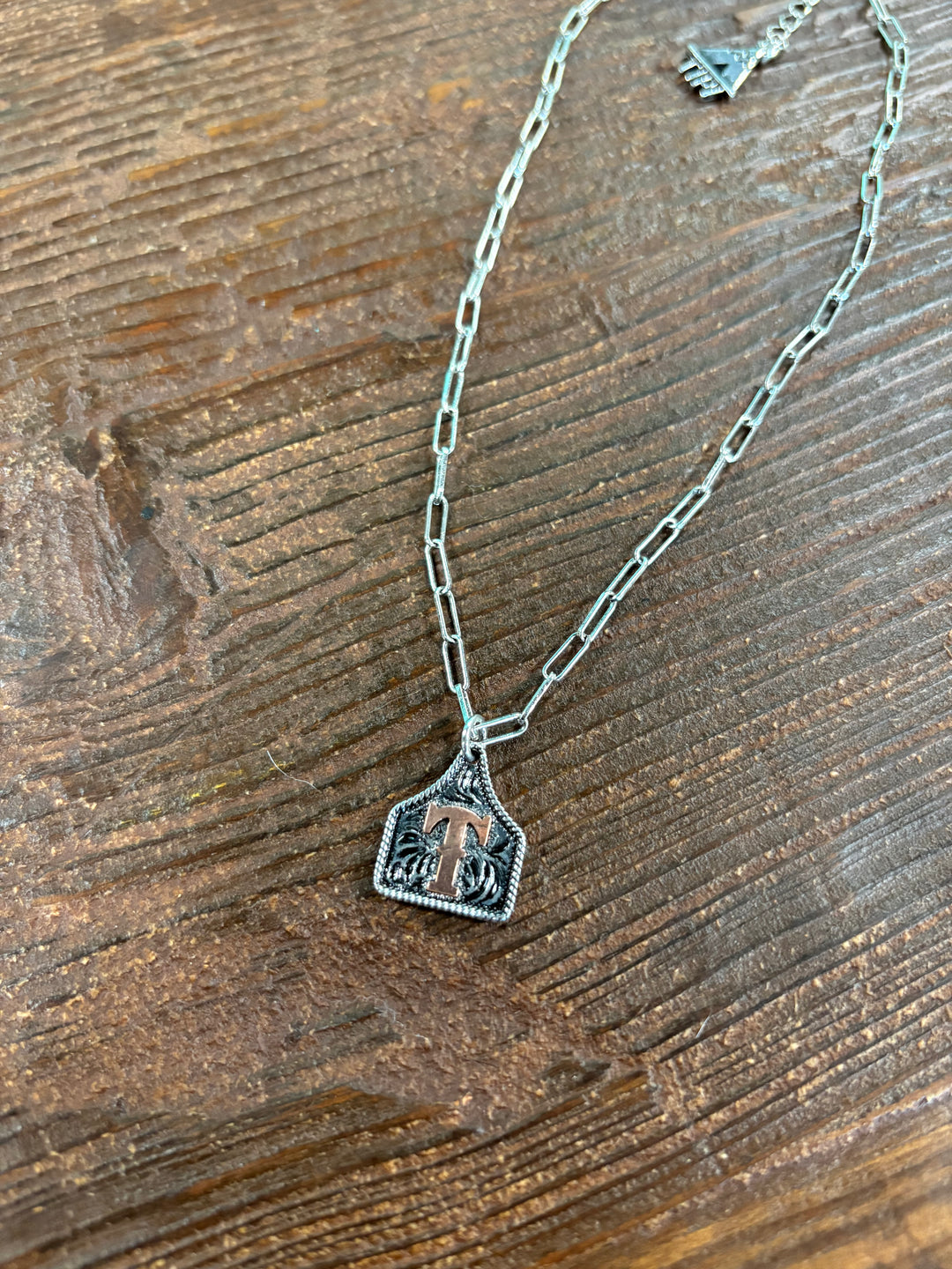 Western Etched Initial Necklace