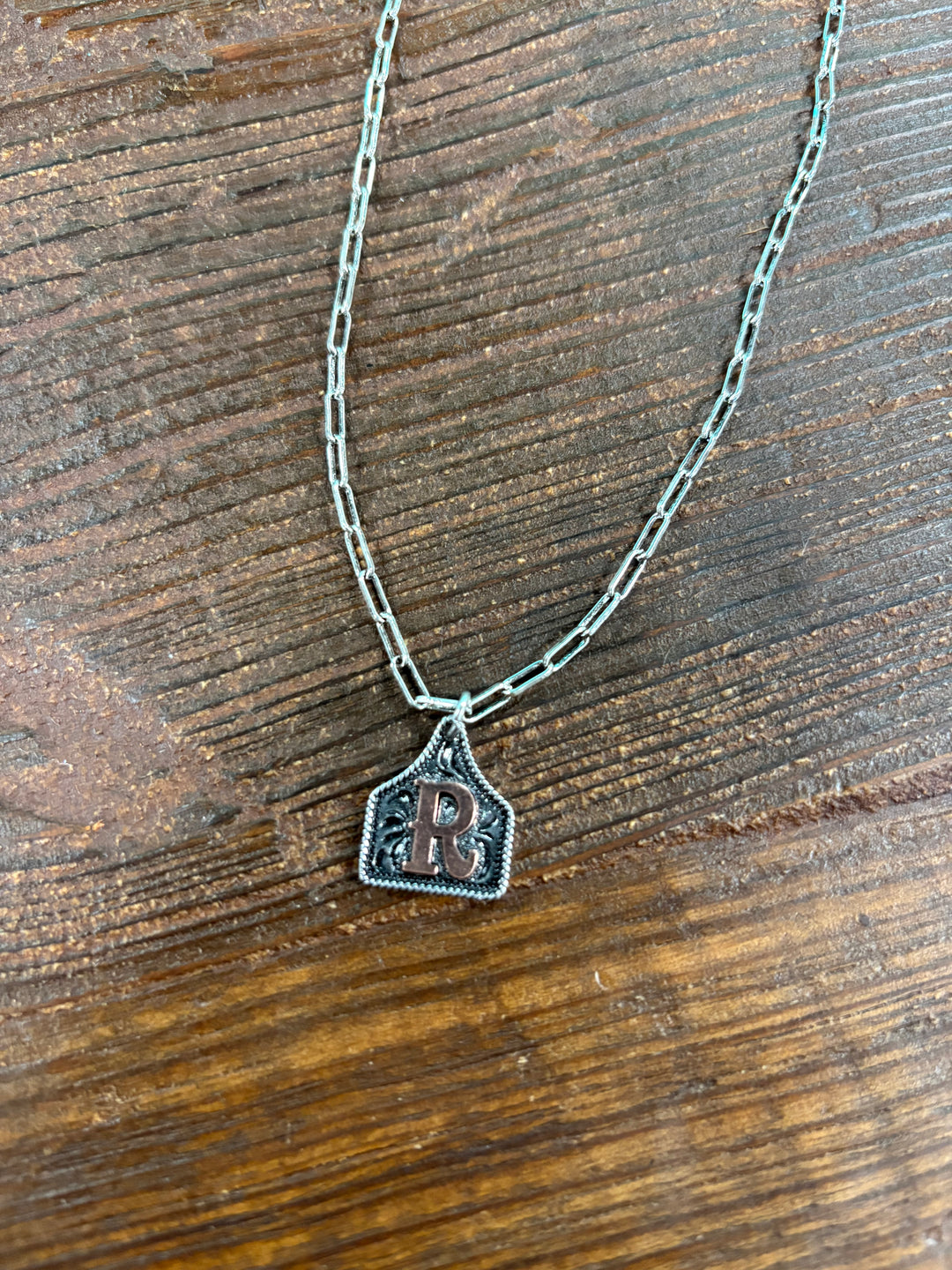 Western Etched Initial Necklace
