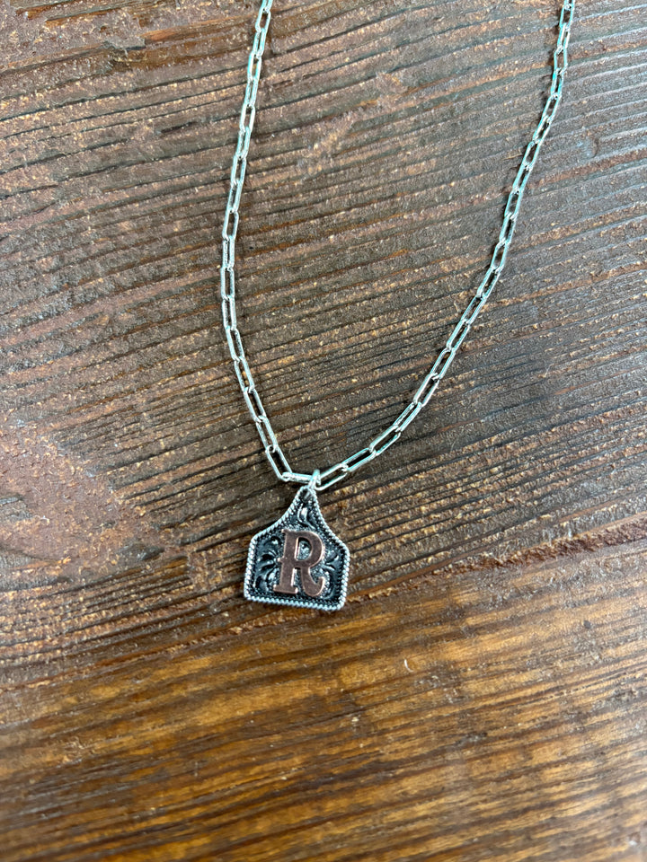 Western Etched Initial Necklace