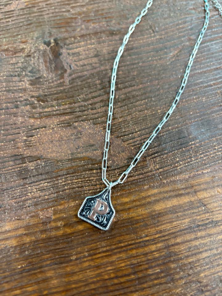 Western Etched Initial Necklace