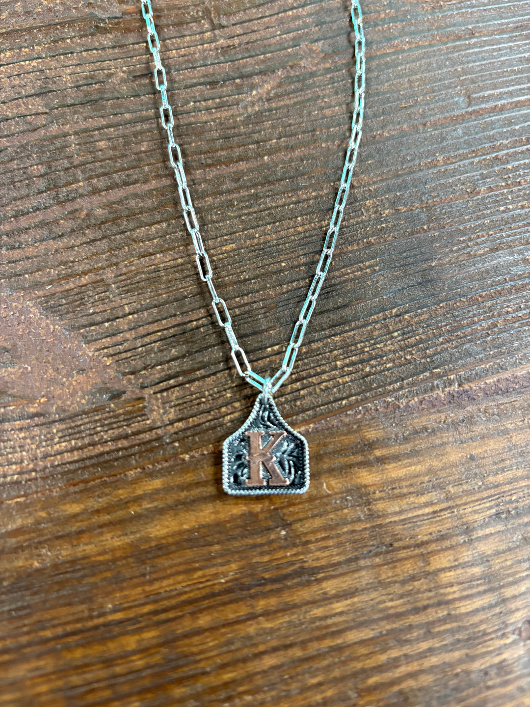 Western Etched Initial Necklace