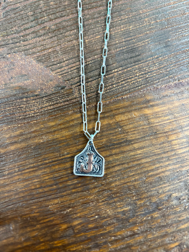 Western Etched Initial Necklace