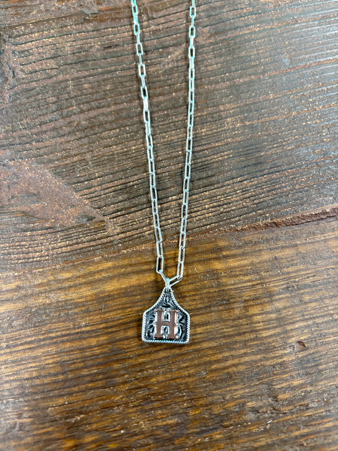 Western Etched Initial Necklace