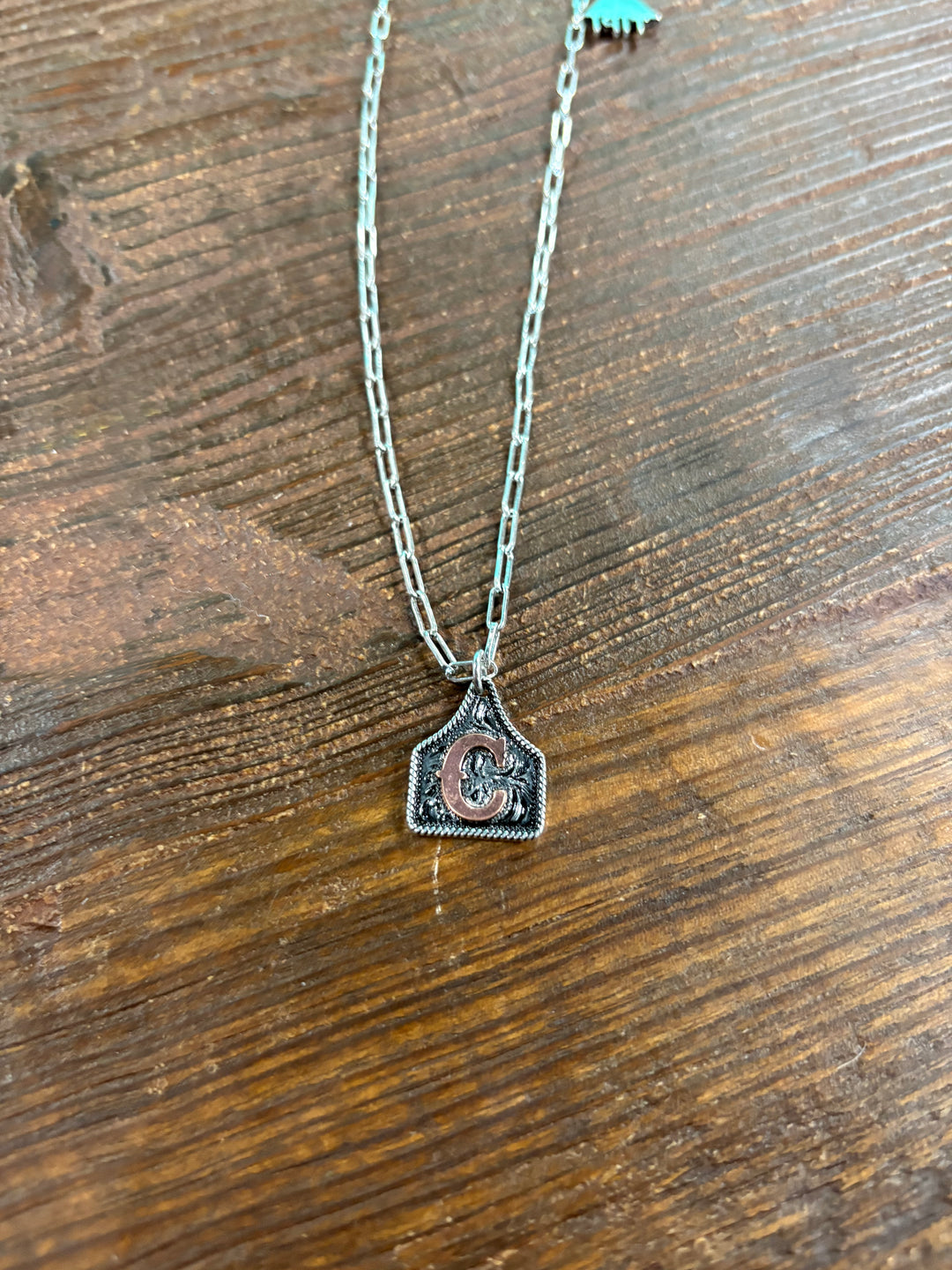Western Etched Initial Necklace