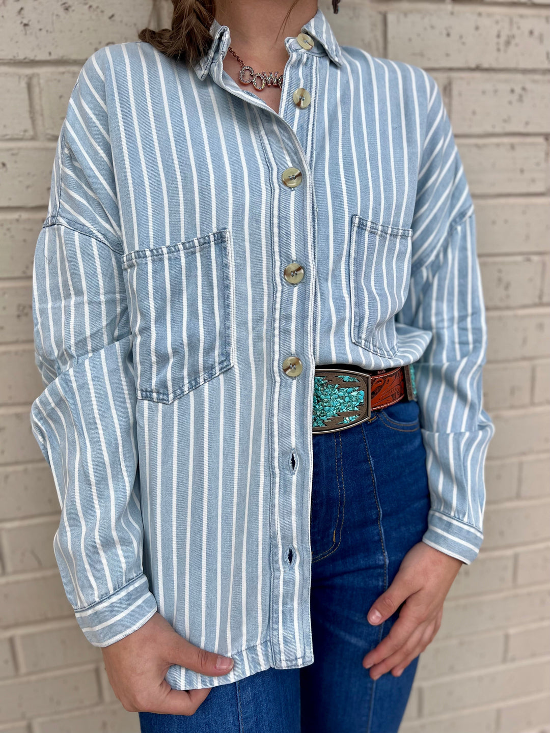 Draped In Denim Shacket | gussieduponline