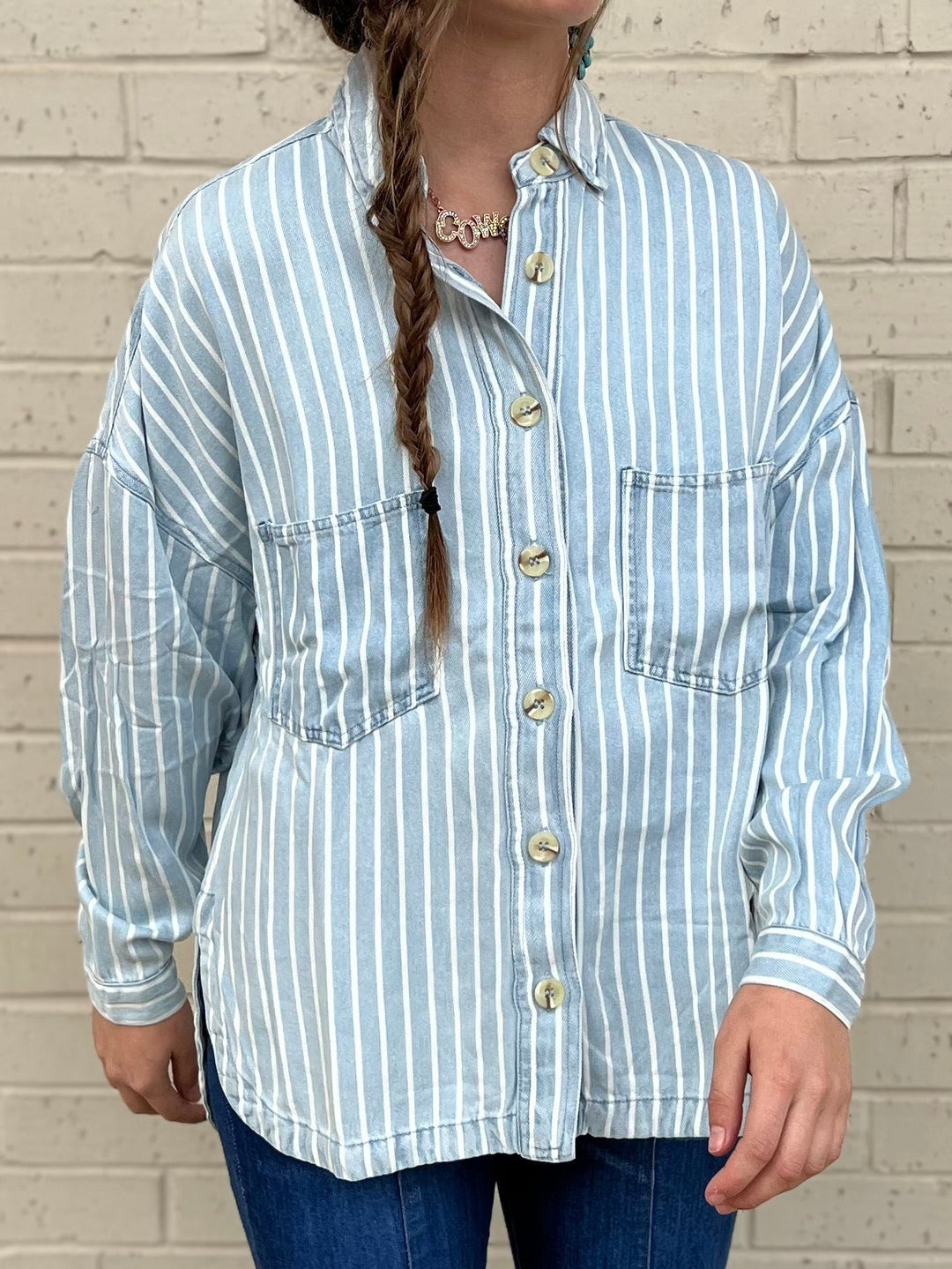 Draped In Denim Shacket | gussieduponline