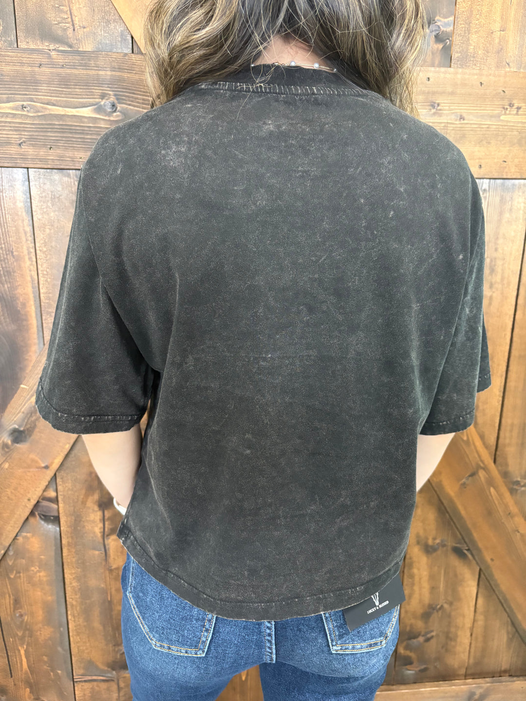 Ariat Women's Pearl Cowgirl Washed Black Cropped Tee