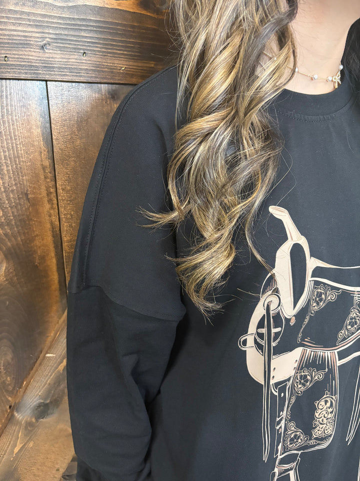 Ariat Women's Black Saddle Print Oversized Top