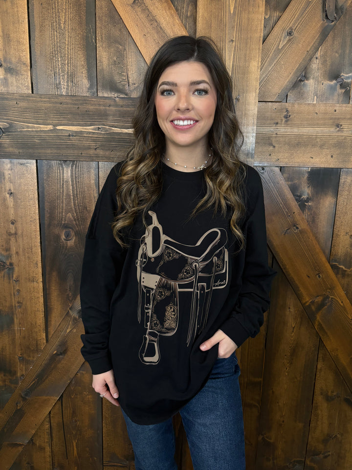 Ariat Women's Black Saddle Print Oversized Top