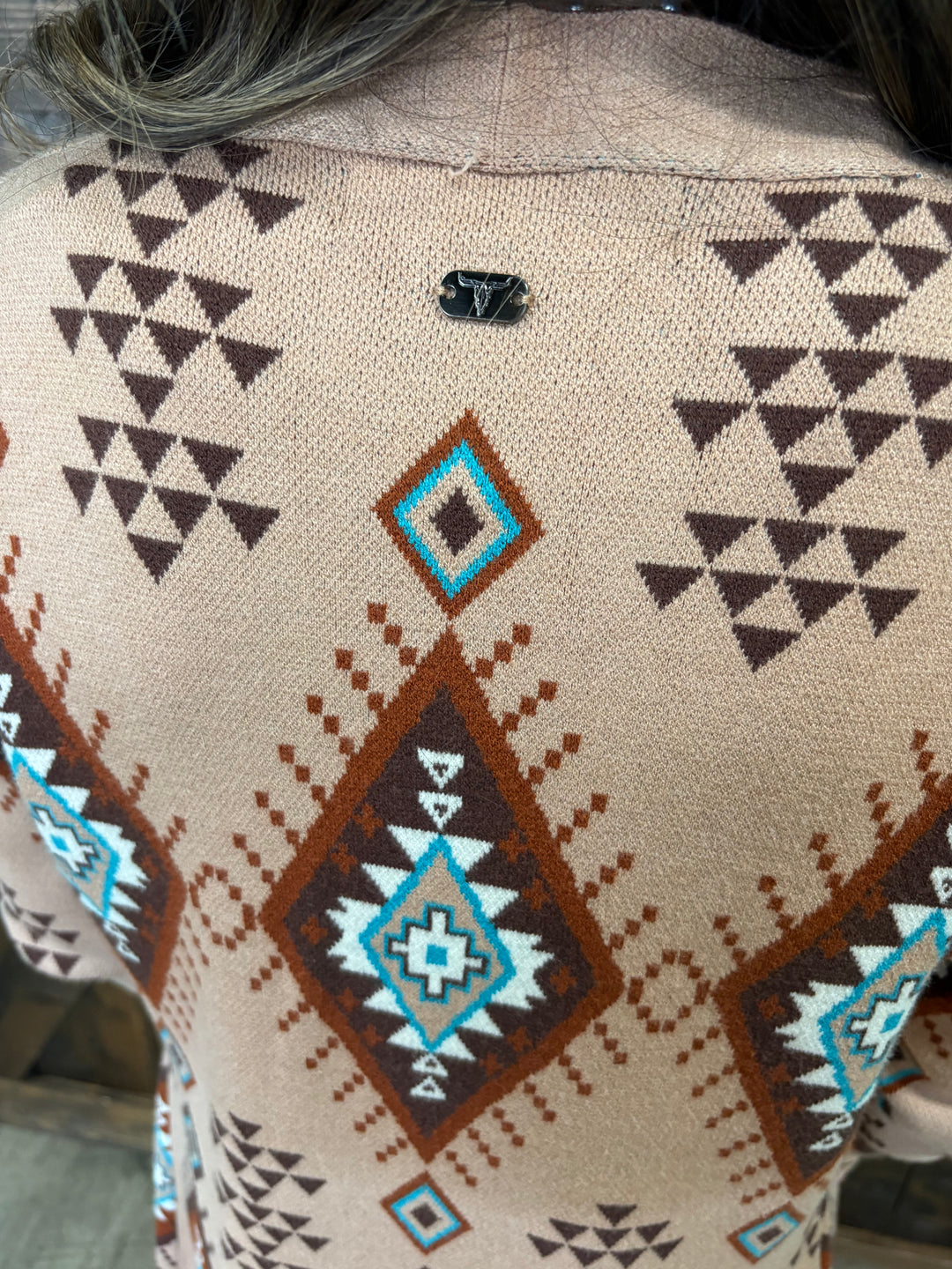 L&B Khaki Aztec Long Sleeve Knitted Cardigan