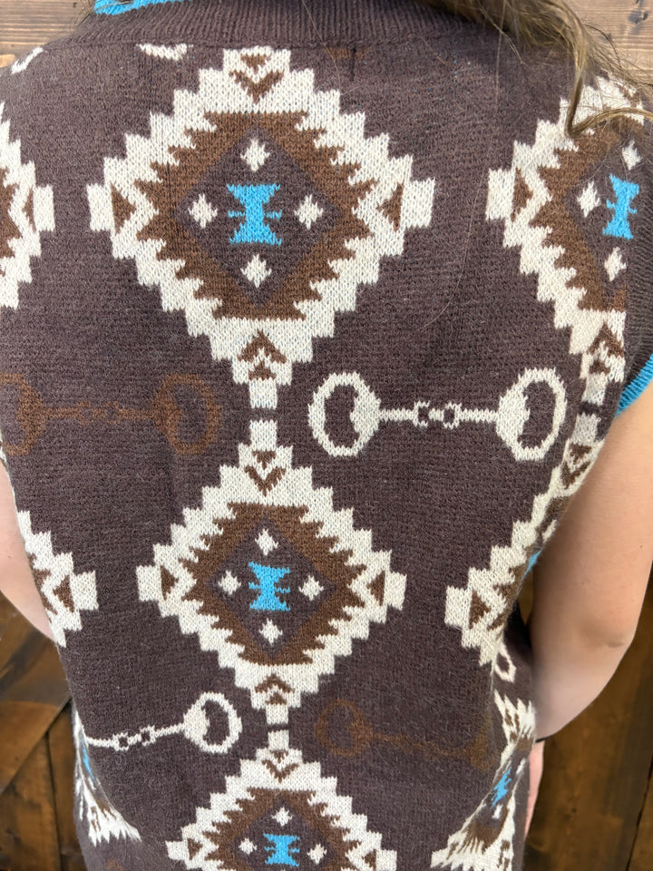 L&B Jade Brown Aztec Knit Vest