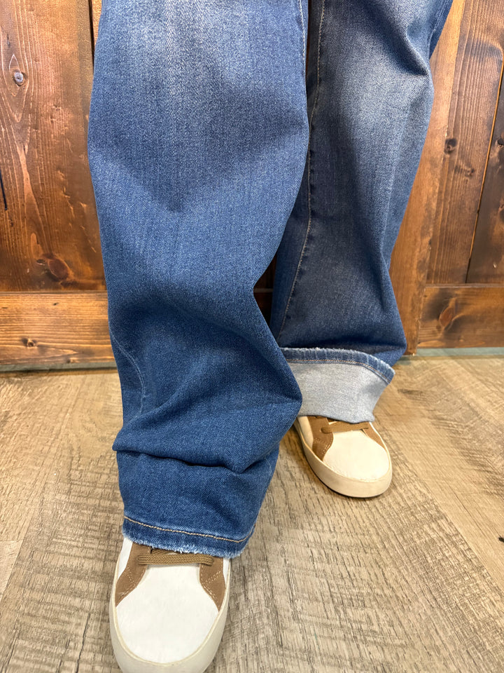 Risen Tummy Control Mid Rise Wide Cuffed Jeans