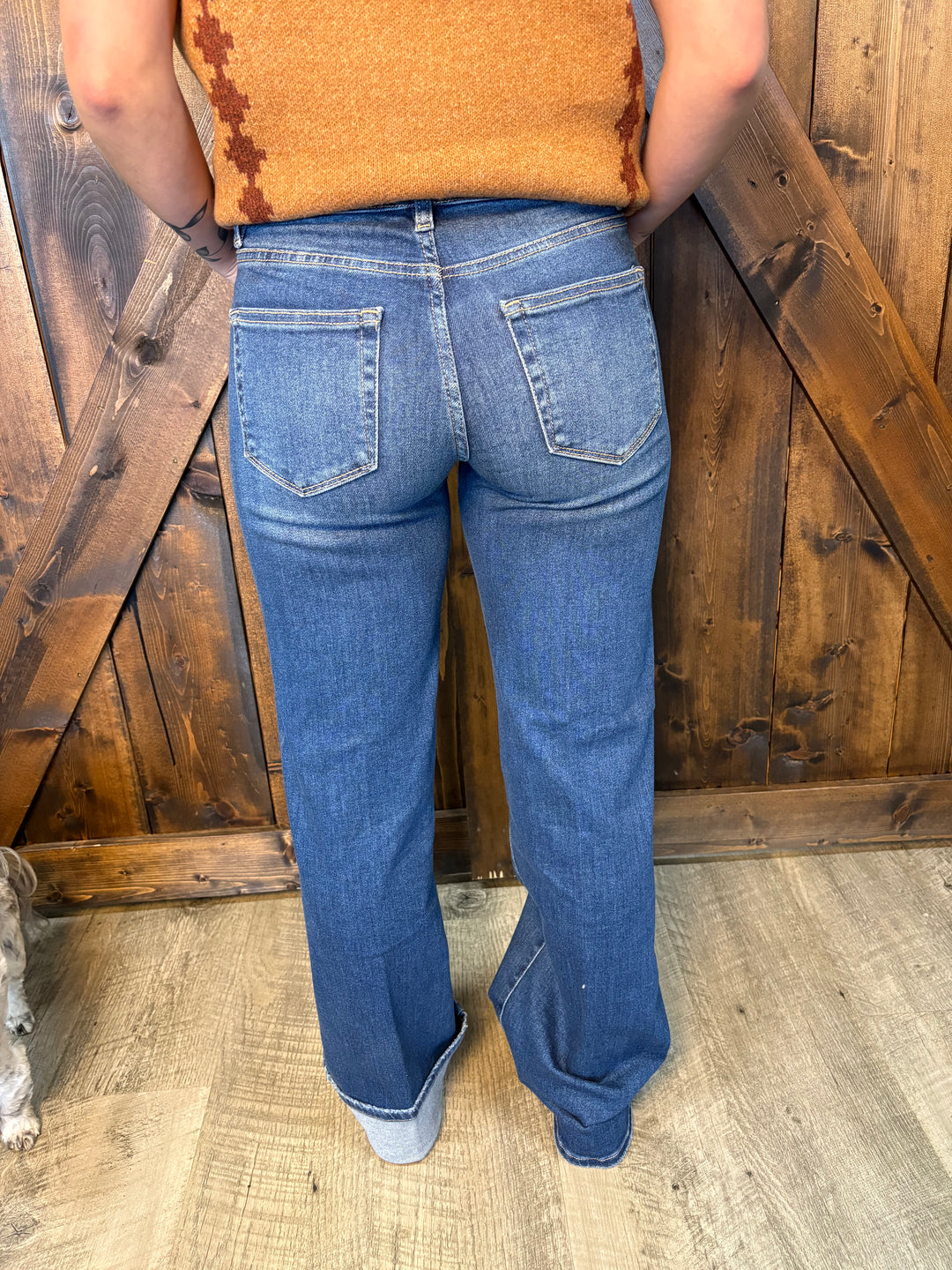 Risen Tummy Control Mid Rise Wide Cuffed Jeans