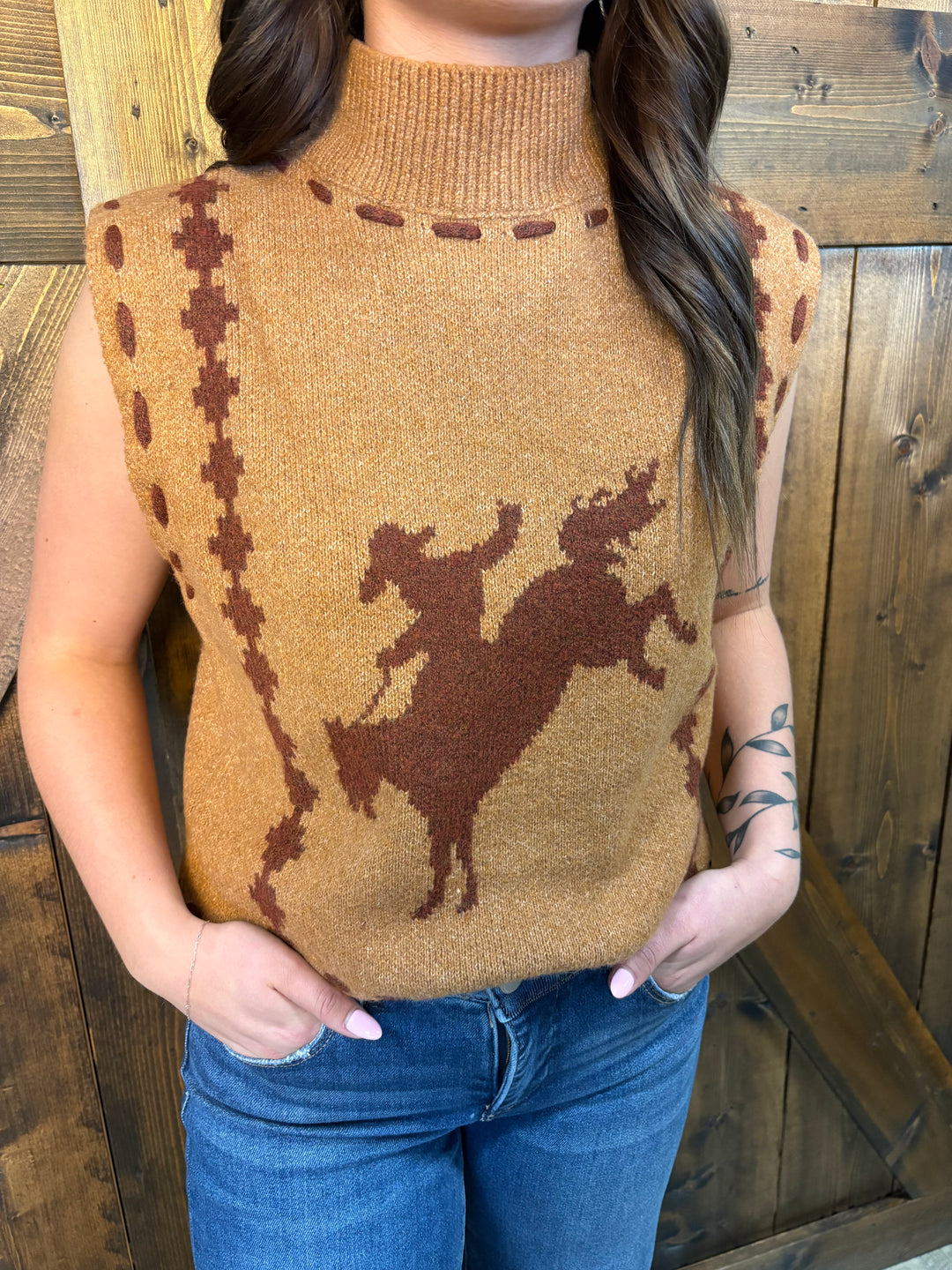 L&B Camel Brown Knit Sleeveless Sweater Vest